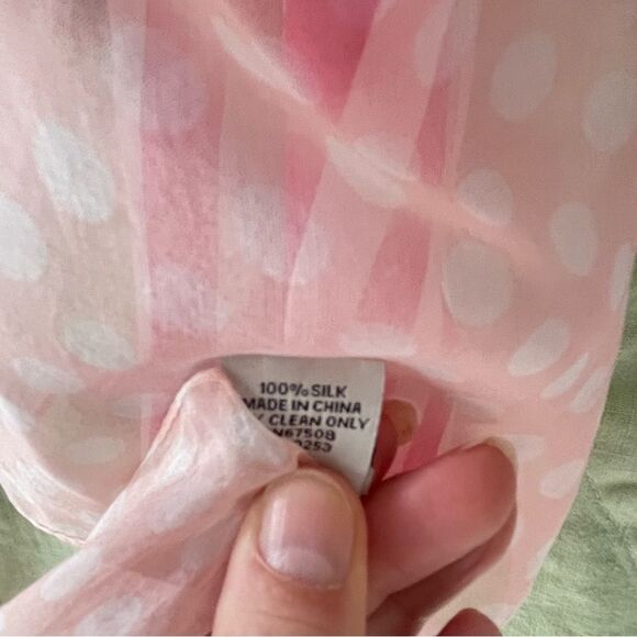 Vintage Anne Klein Silk polkadot Striped long Scarf Pink Red white Coquette #XX - Picture 4 of 10